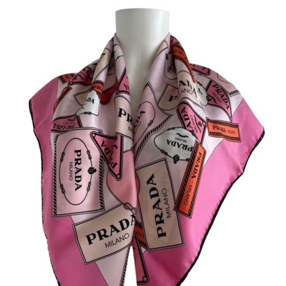 [SOLD] PRADA Pink Silk Logo Scarf—Brand New